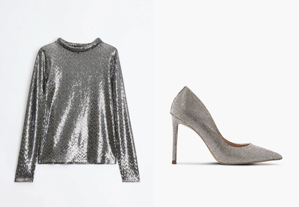 Glitrende sølv Rodebjer genser sølv Marion sølvpumps steve Madden